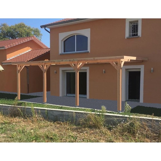 Abri toit plat adossé, 400cmx800cm, bois douglas français, carport, auvent, abri voiture