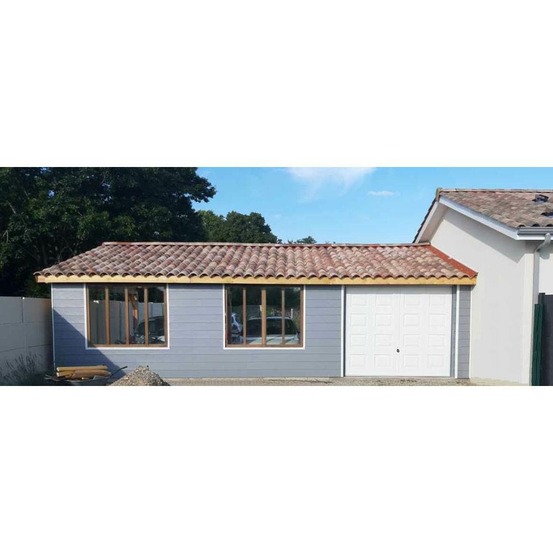 Abri deux pentes faitage décalé adossé, 550cmx750cm, bois douglas français, carport, auvent, abri voiture