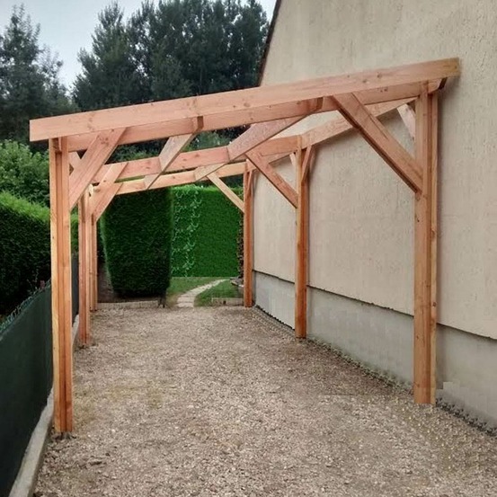 Abri une pente, 450cmx750cm, bois douglas français, carport, auvent, abri voiture