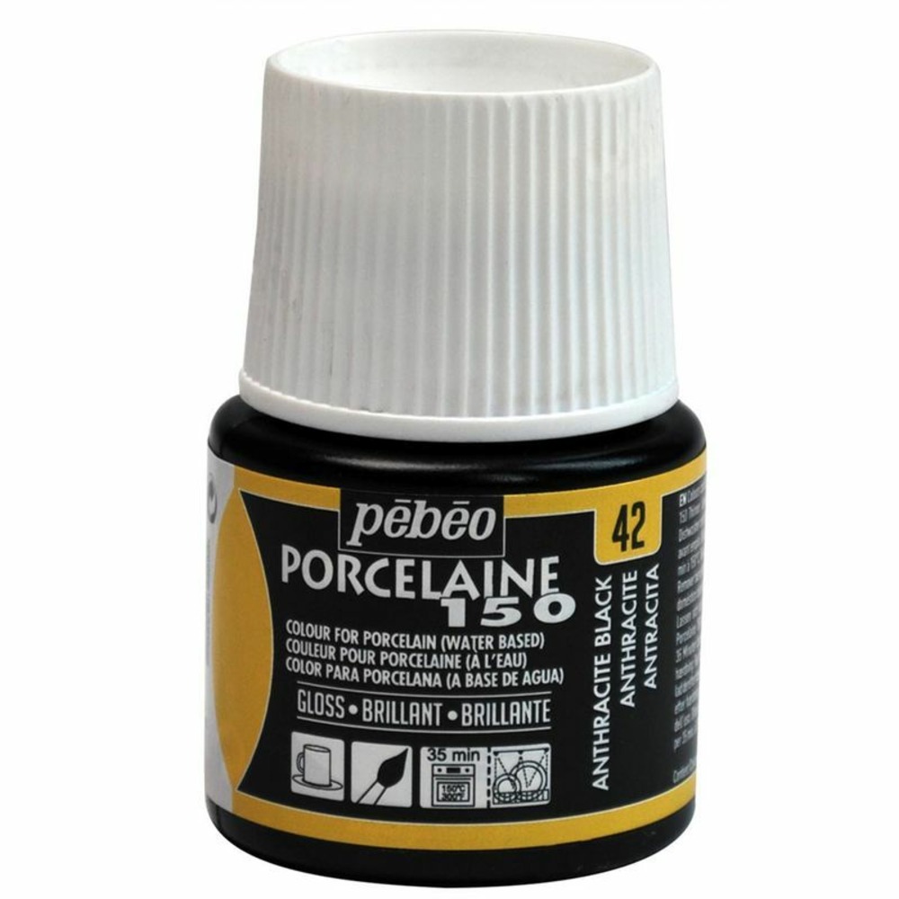 Peinture à l'eau brillante pour porcelaine - anthracite - 45 ml
