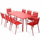 Ensemble table de jardin et 8 fauteuils en métal rouge