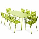 Ensemble table de jardin et 8 fauteuils en métal vert