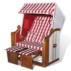 Chaise inclinable de jardin résine tressée et tissu rouge/blanc