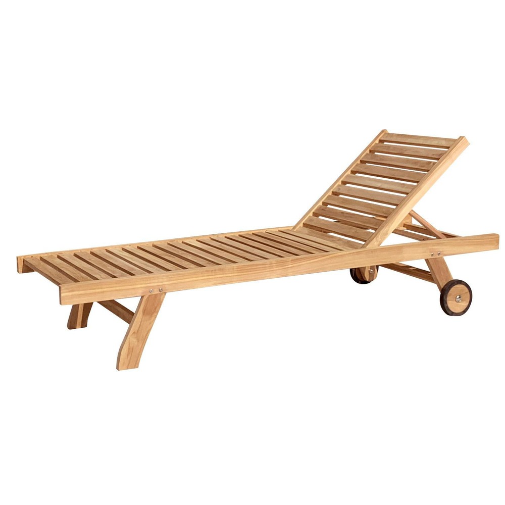 Salento - chaise longue en teck - bain de soleil - dossier inclinable - deux roulettes - solide et résistant aux intempéries - 200 x