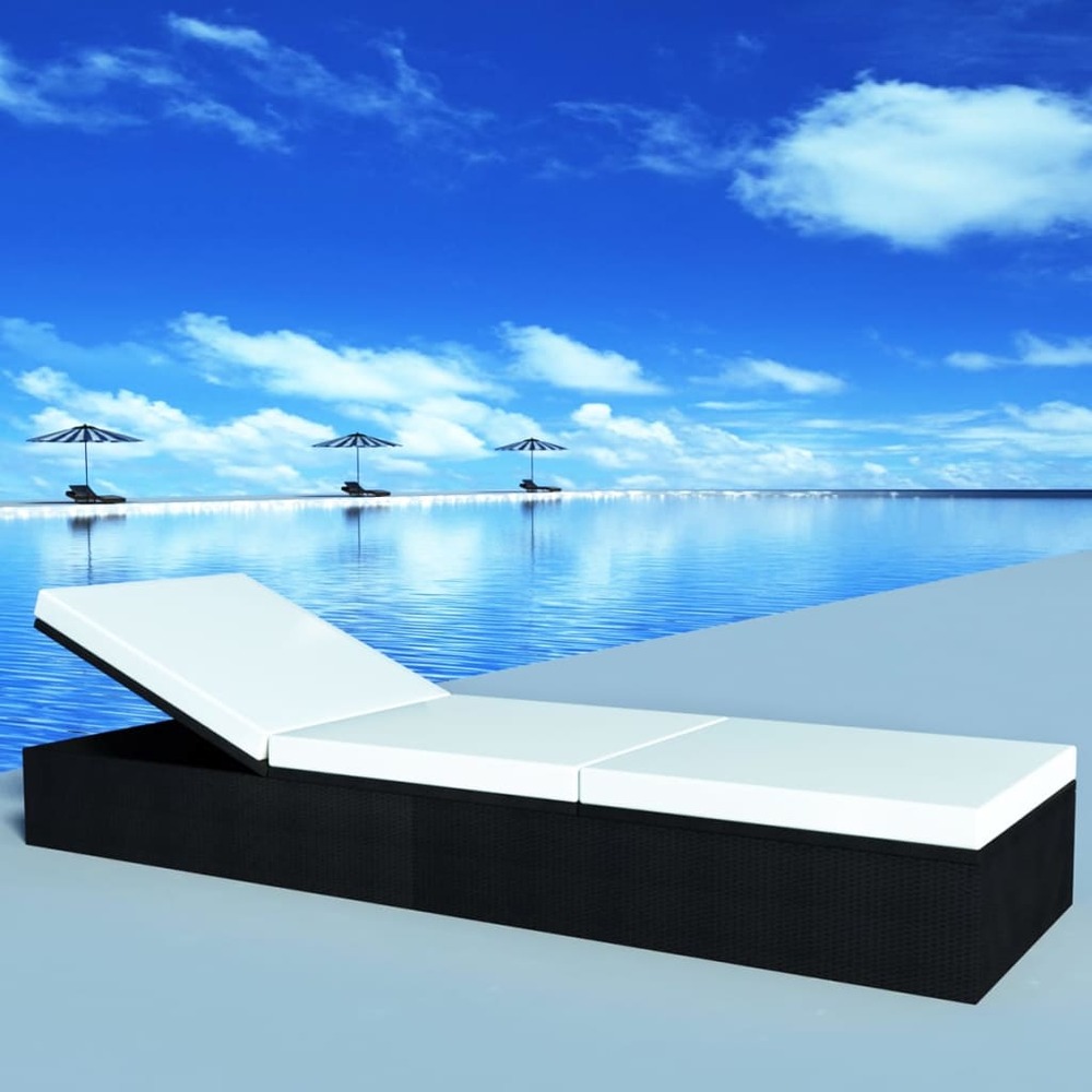 Chaise longue avec coussin résine tressée noir