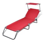 Chaise longue pliable avec auvent métal et tissu rouge