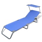 Chaise longue pliable avec auvent métal et tissu bleu