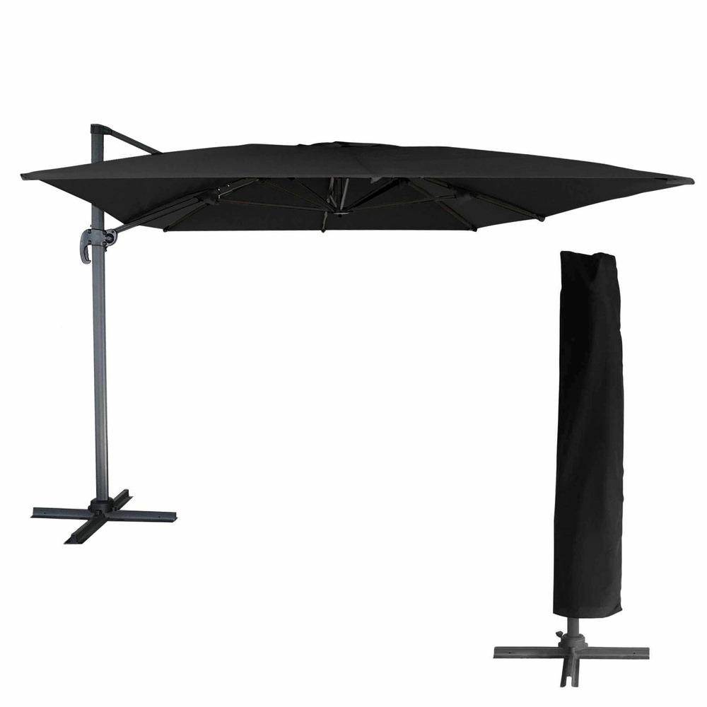 Oahu - parasol déporté avec housse de rangement - inclinable rotatif et rabattable -  protection uv - ouverture facile - noir /