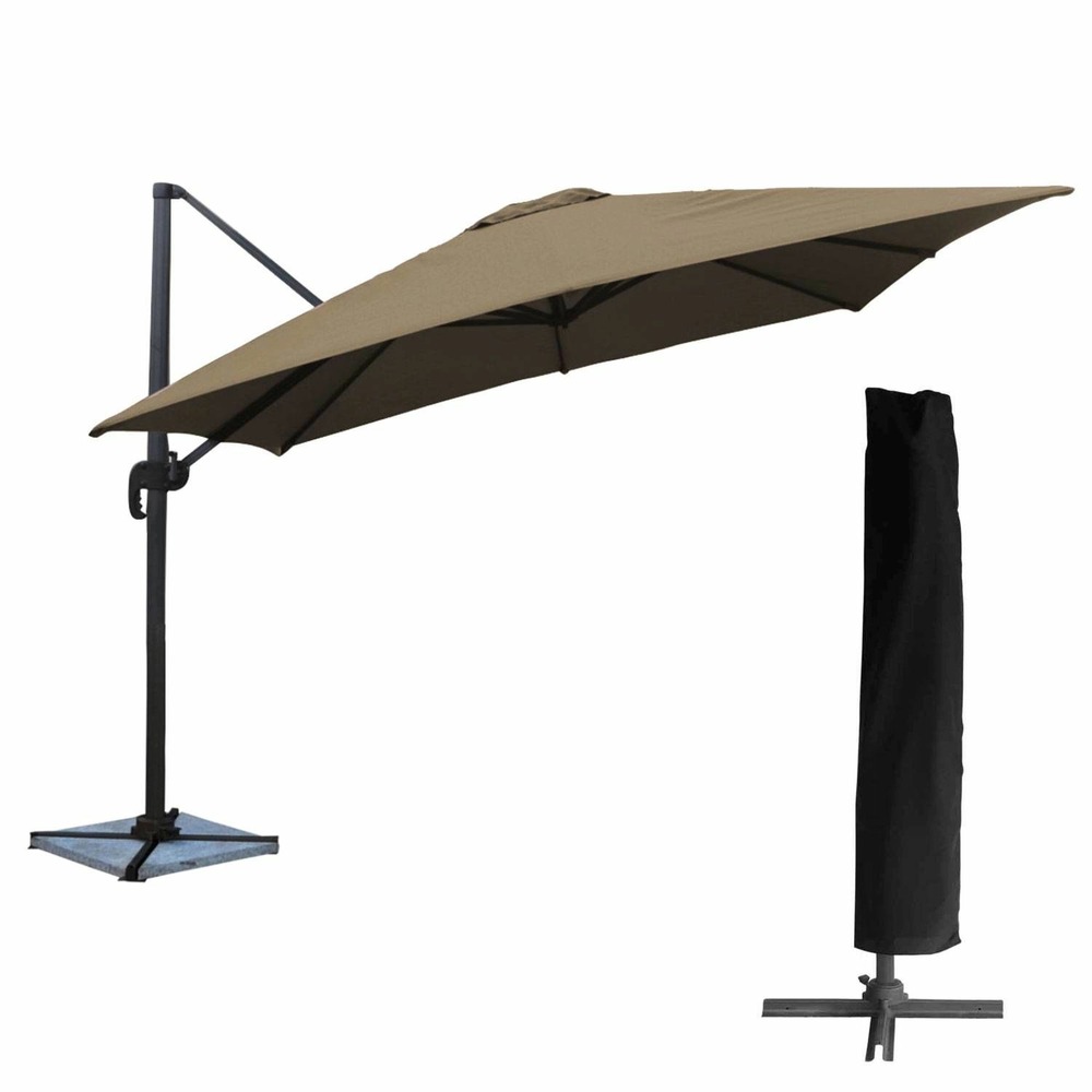 Oahu - parasol déporté avec housse de rangement - inclinable rotatif et rabattable -  protection uv - ouverture facile - taupe 3x3m