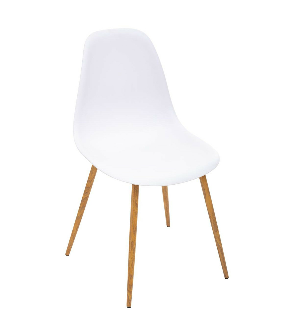 Chaise de table assise blanche et pieds en fer façon chêne