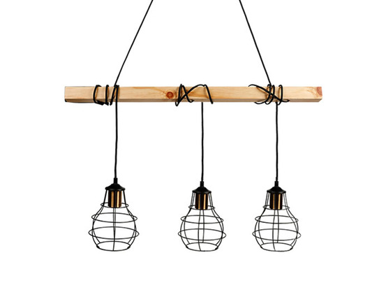 Suspension en bois et métal indus