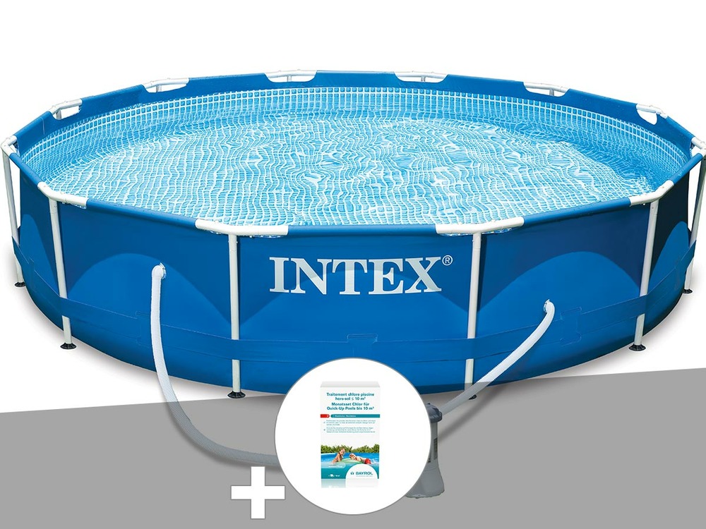 Kit piscine tubulaire metal frame ronde 3,66 x 0,76 m + kit de traitement au ch