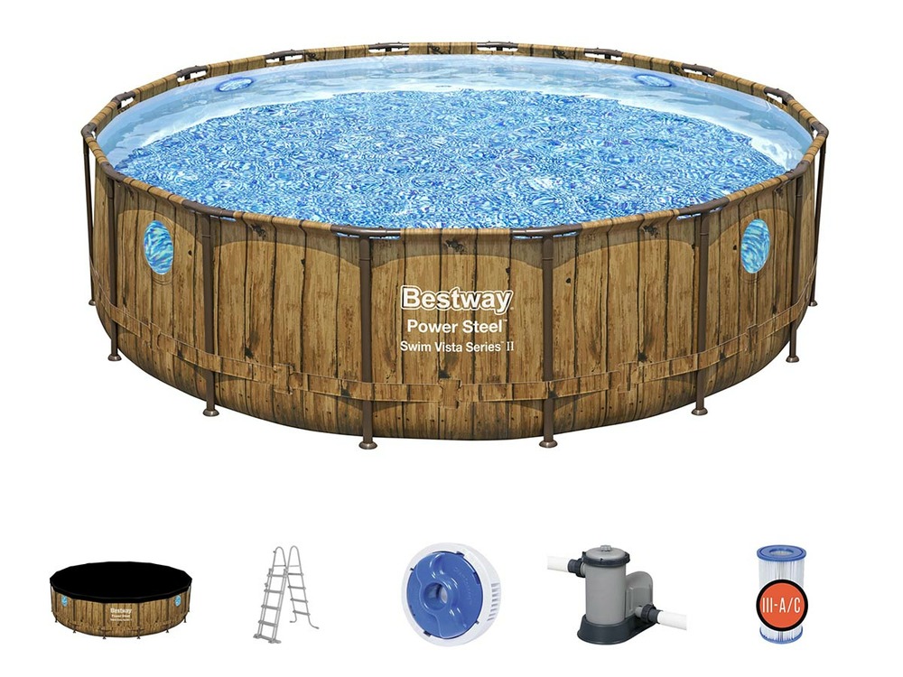 Piscine tubulaire power steel swimvista avec hublots ronde 4,88 x 1,22 m