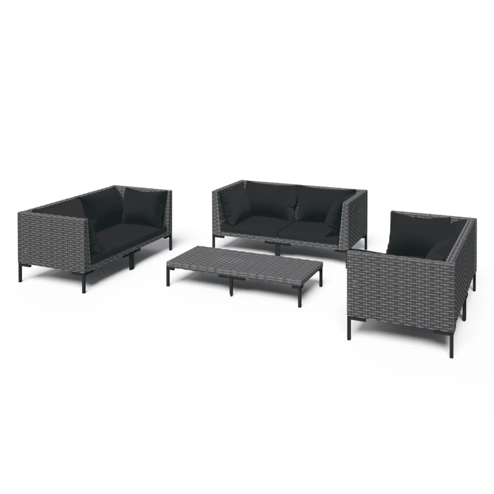 Salon de jardin 7 pcs avec coussins résine tressée gris foncé