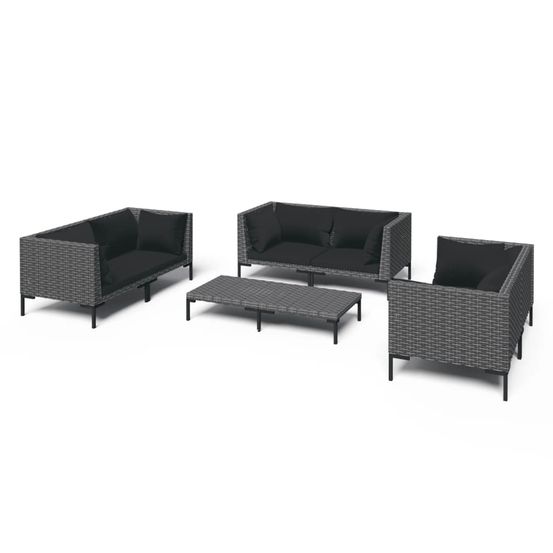Salon de jardin 7 pcs avec coussins résine tressée gris foncé