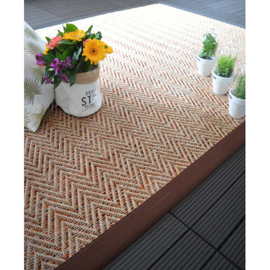 Tapis intérieur / extérieur - java chevron nature - ganse marron - 80 x 150 cm