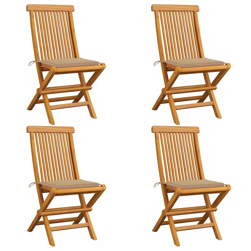 Chaises de jardin et coussins beige lot de 4 bois teck massif