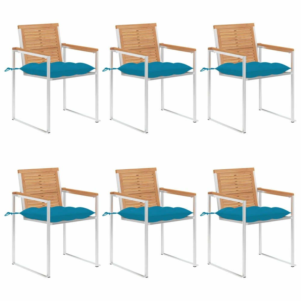 Chaises de jardin lot de 6 avec coussins bois de teck massif
