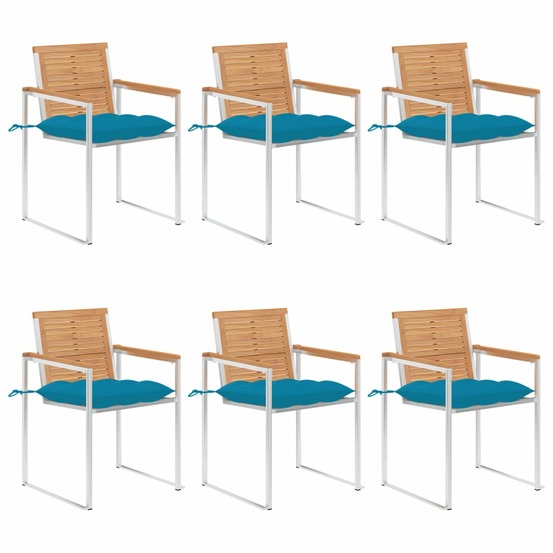 Chaises de jardin lot de 6 avec coussins bois de teck massif