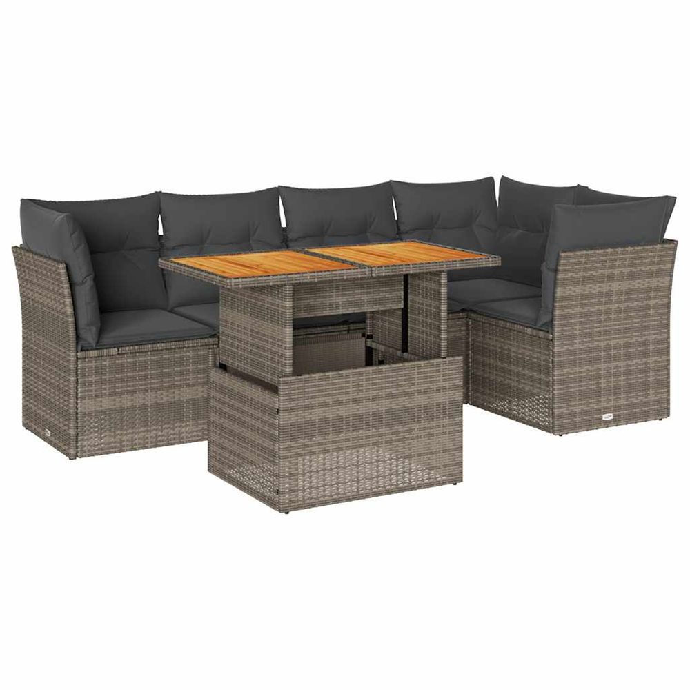 Salon de jardin 6 pcs avec coussins gris résine tressée
