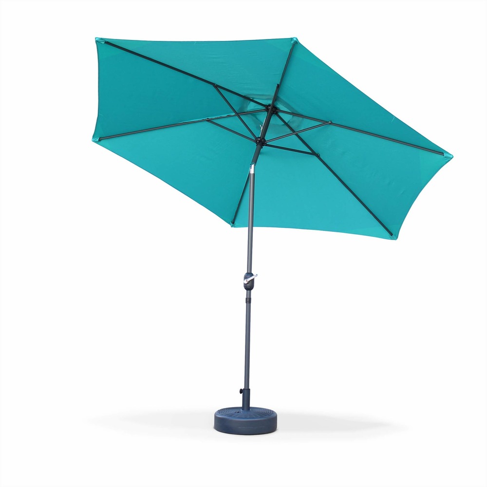Parasol droit rond ø300cm - touquet turquoise - mât central en aluminium orientable et manivelle d'ouverture