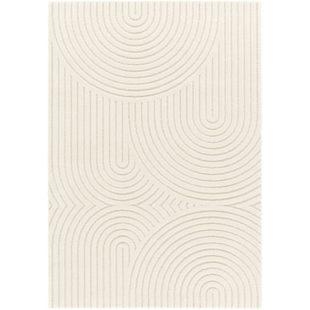 Tapis de salon en relief - circle - courbe écru et crème - 80 x 150 cm