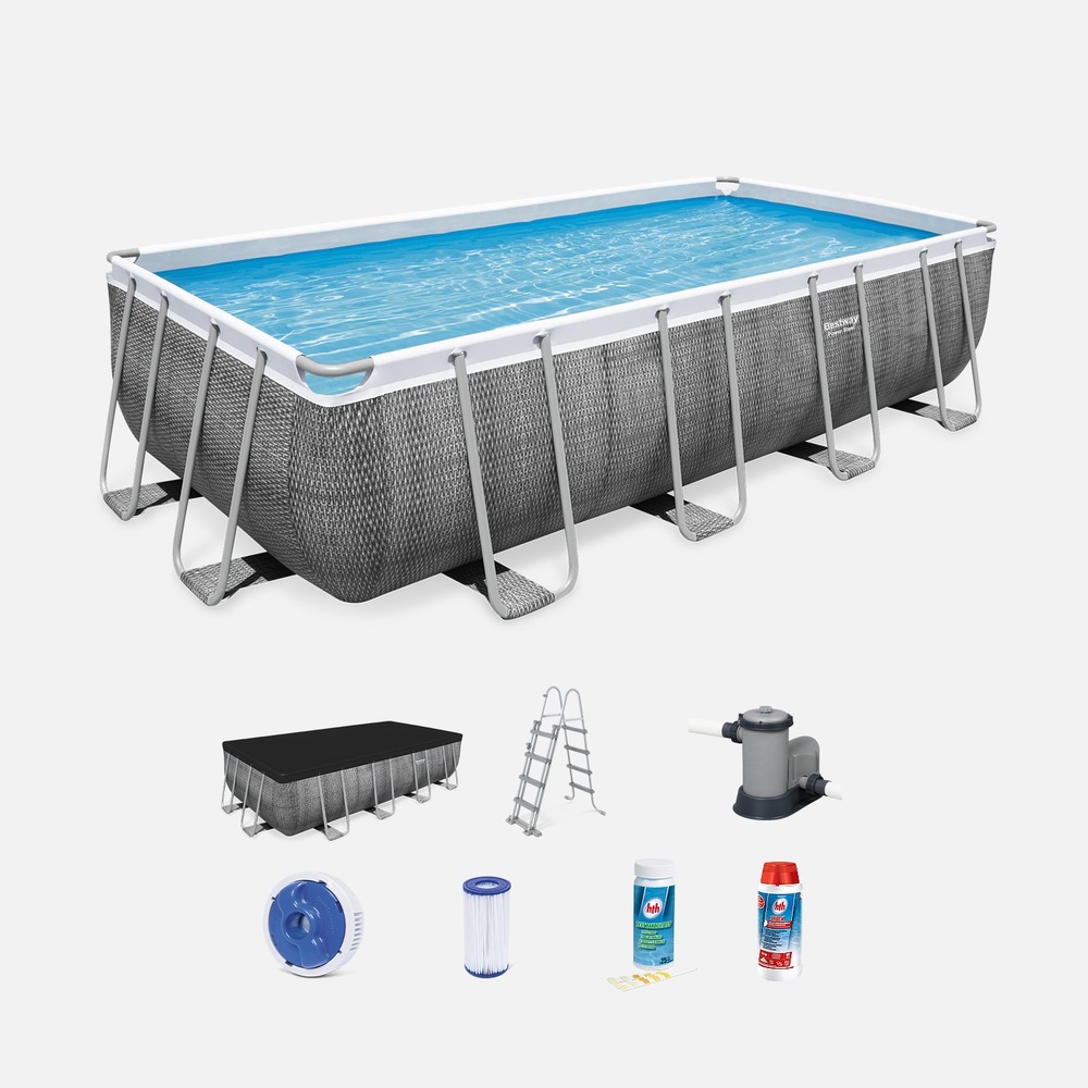 Piscine hors sol tubulaire gris aspect résine avec accessoires + désinfectant à dissolution