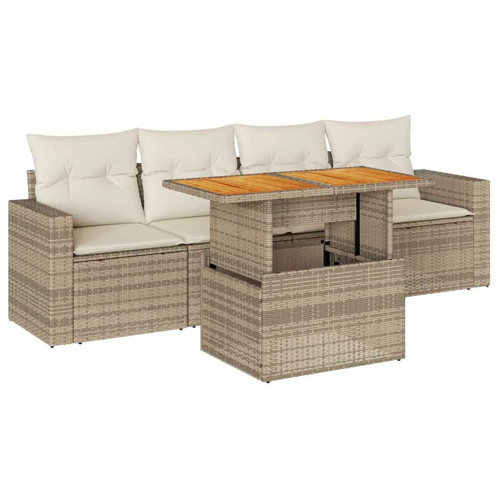 Salon de jardin avec coussins 5 pcs beige résine tressée