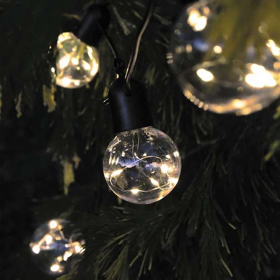 Guirlande solaire boogie - l5,800 - 150 lumens - 20 globes - 100 microled - blanc chaud - animé - chromex