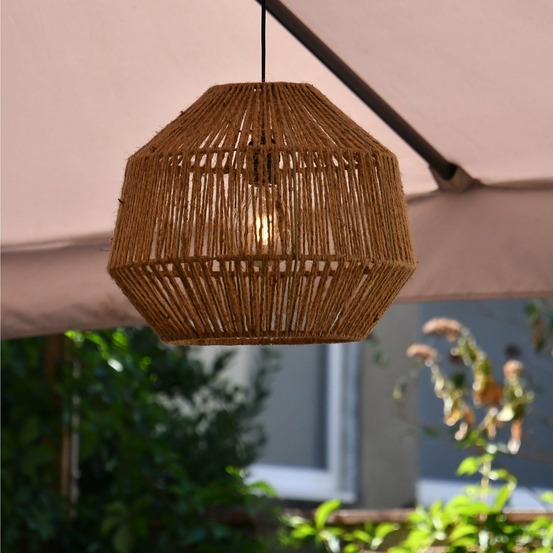 Lustre solaire mazari - ampoule filament remplaçabe - blanc chaud - matérieaux naturels - chromex