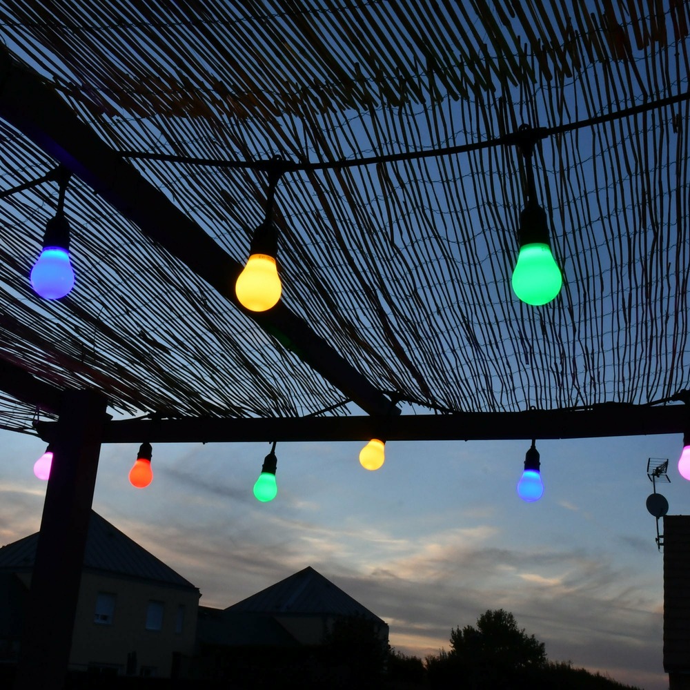 Guirlande guinguette java e27 - multicolore - 5m prolongeable - 10 ampoules intercheangables - chromex