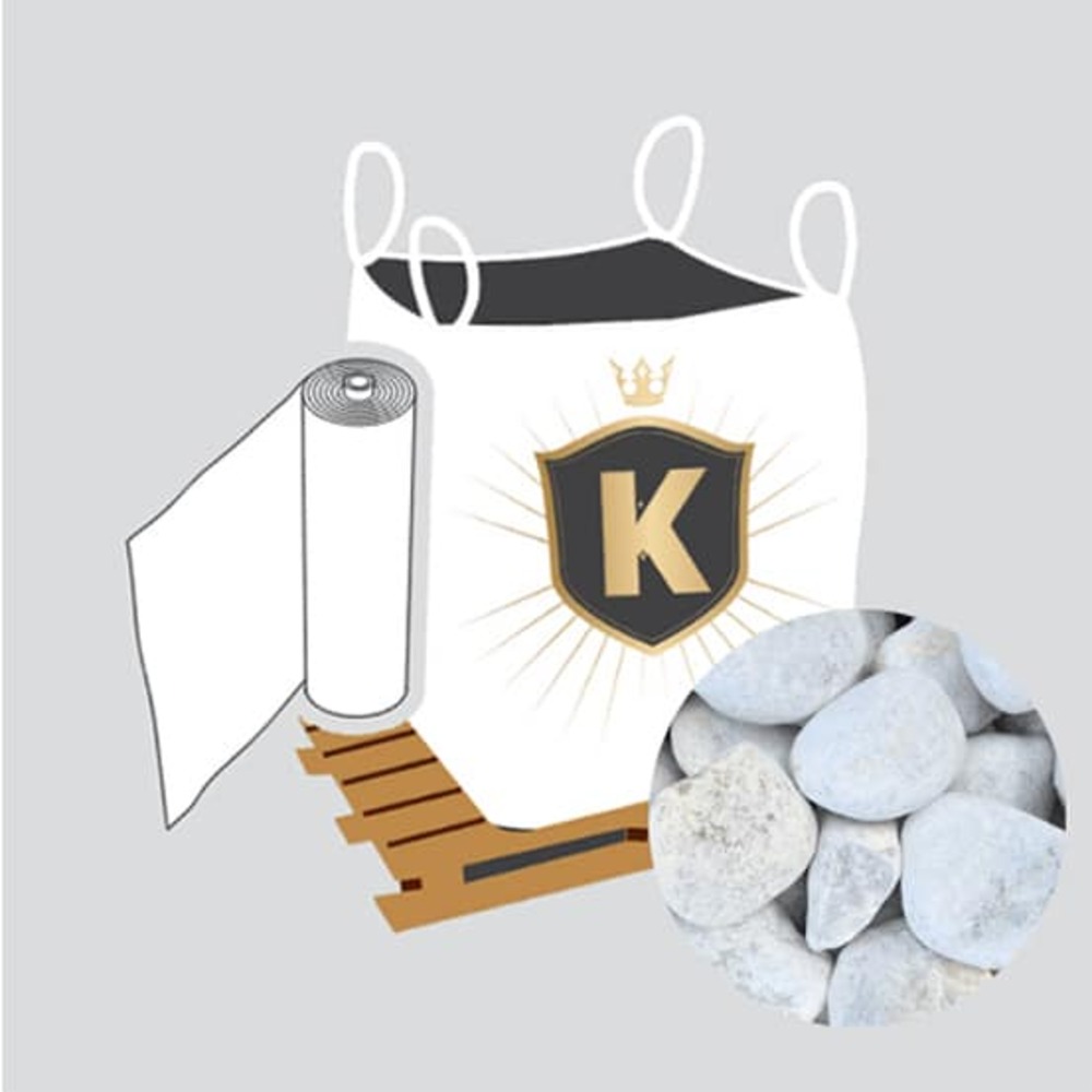 Kit galets blanc + géotextile = 1 big bag galet de marbre blanc 60/100 1. 5t [environ 10m2 sur 5cm d'épaisseur] + 1 géotextile 25m2