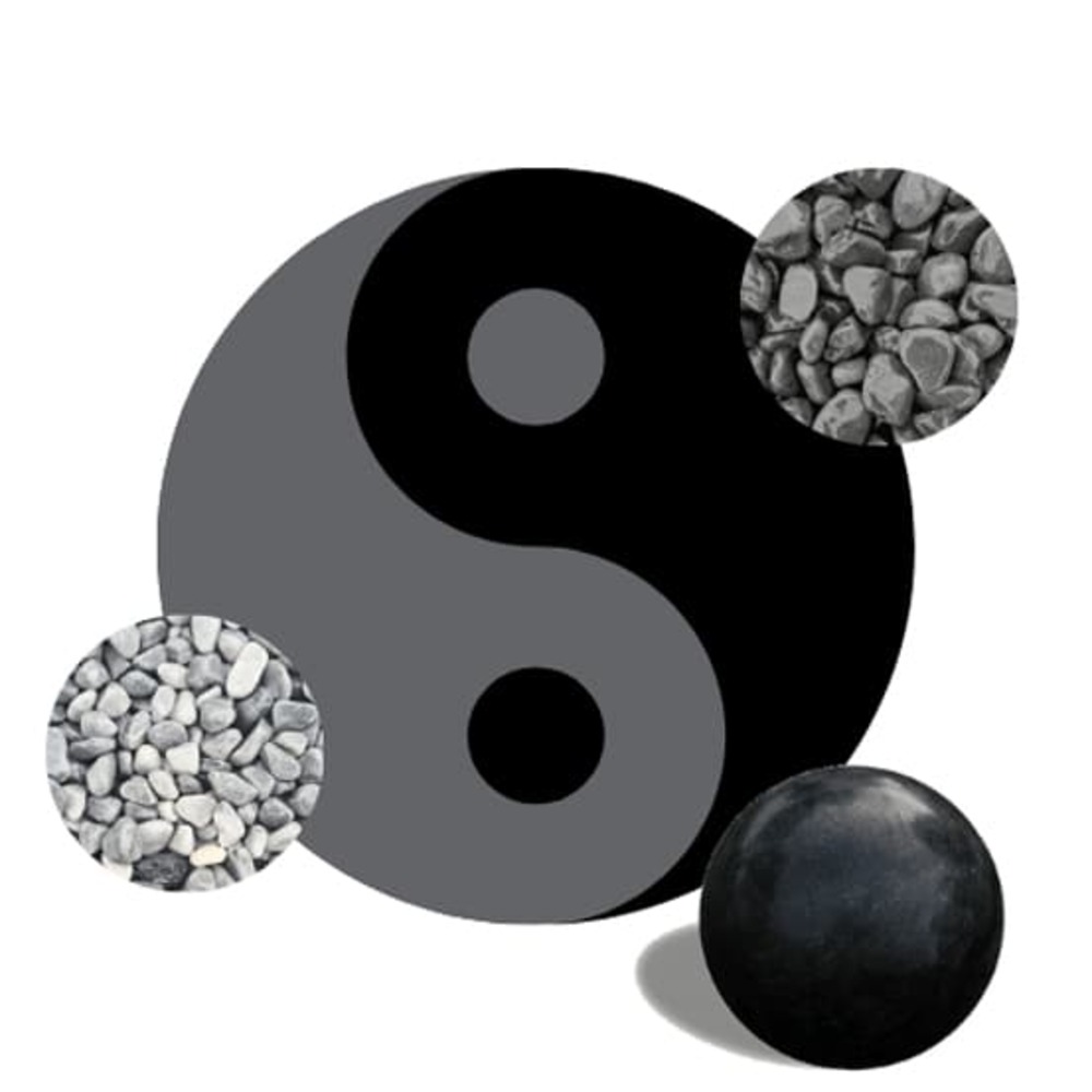 Kit yin-yang galets gris foncé & gris clair + sphène noire 20cm + bordures de jardin