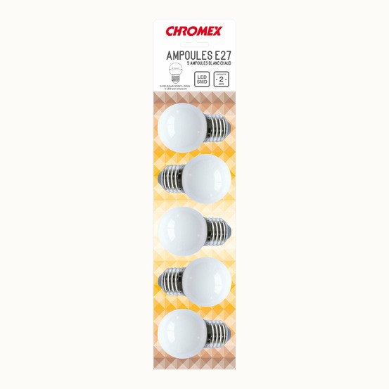 Pack de 5 ampoules e27 led blanc chaud - type guinguette - 0,5w - chromex