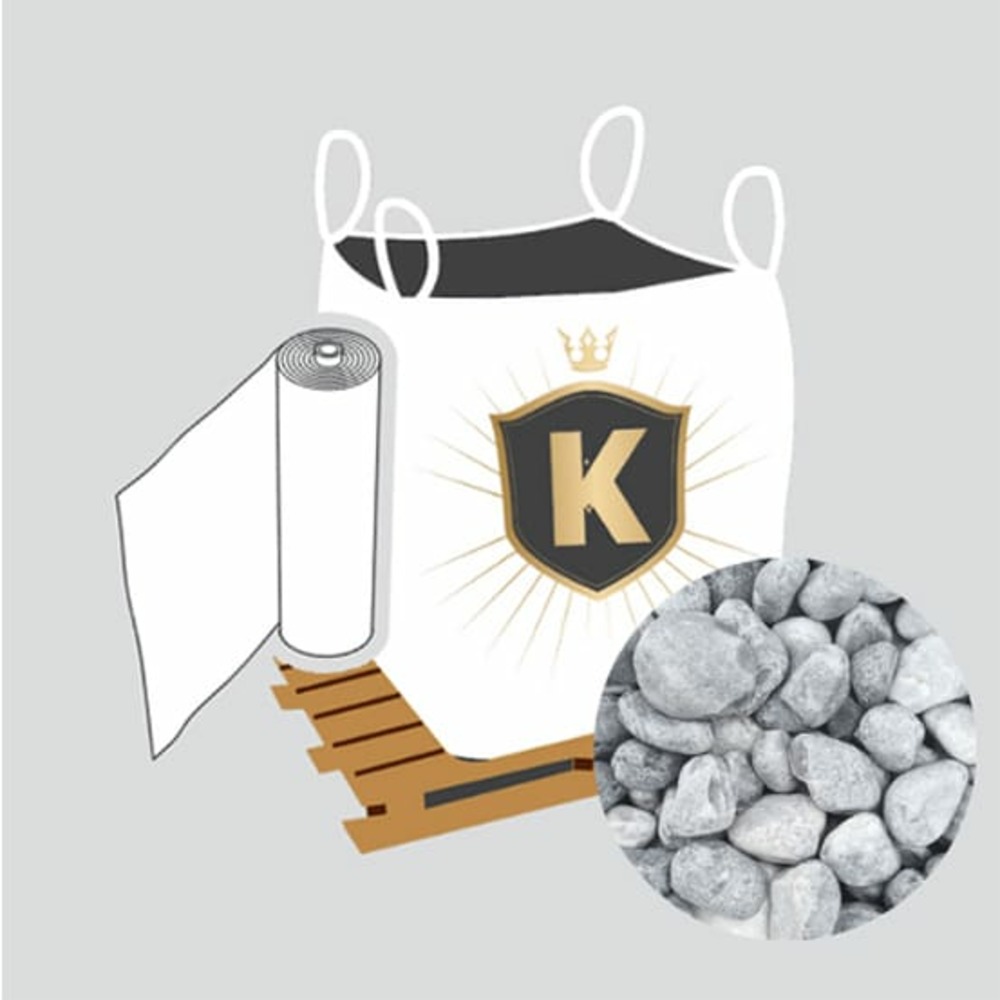 Kit galets gris + géotextile = 1 big bag galet gris codol nevada 40/60 1.5t [environ 10m2 sur 5cm d'épaisseur] + 1 géotextile 25m2
