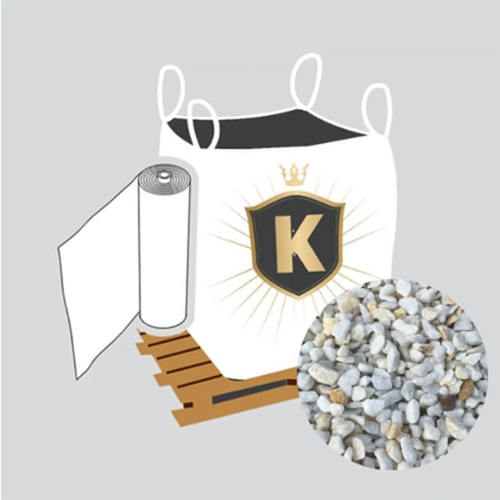 Kit graviers blanc + géotextile = 1 big bag gravier cristal 8/12 1.5t [environ 20m2 sur 5cm d'épaisseur] + 1 géotextile 25m2
