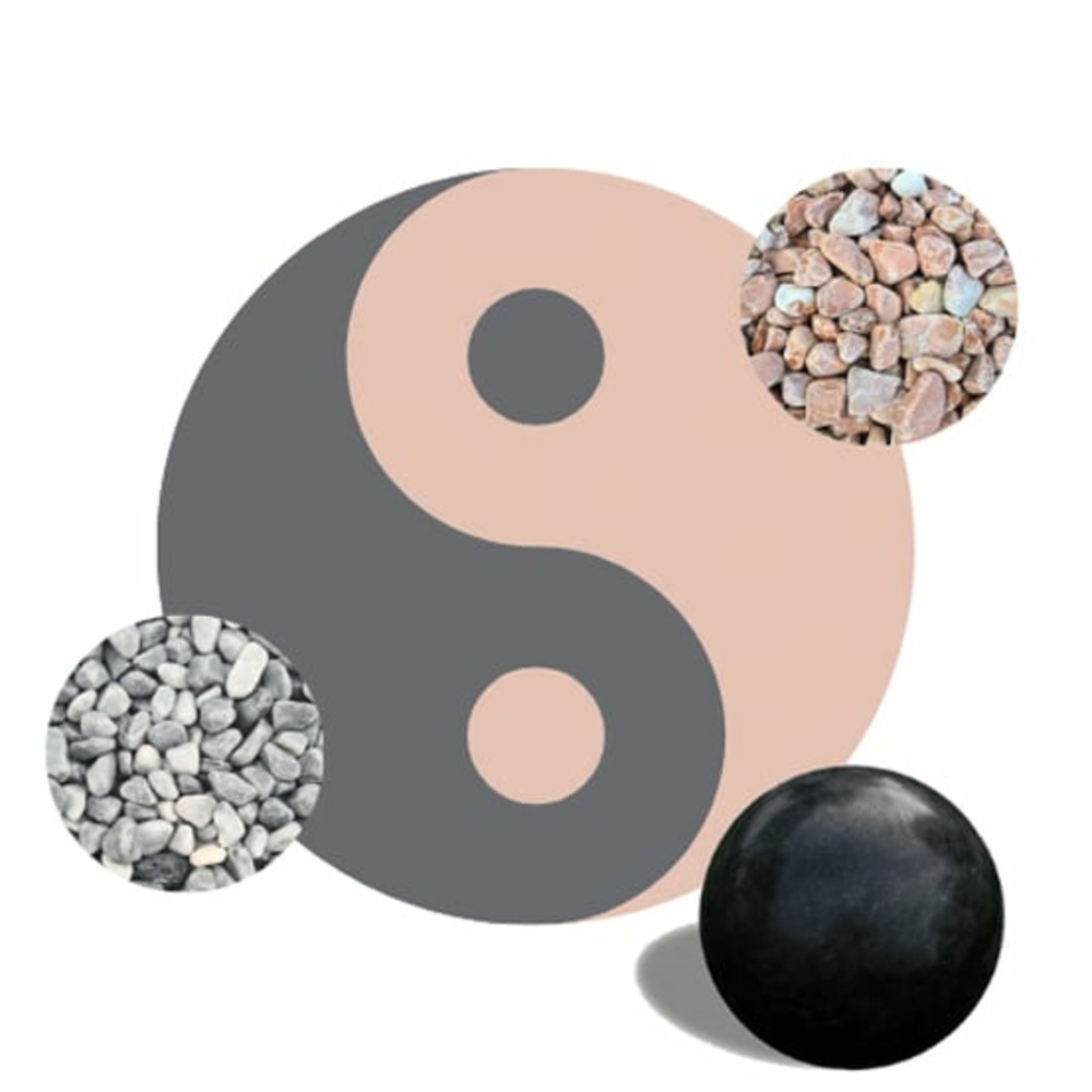 Kit yin-yang galets gris & corail + sphène noire 20cm + bordures de jardin