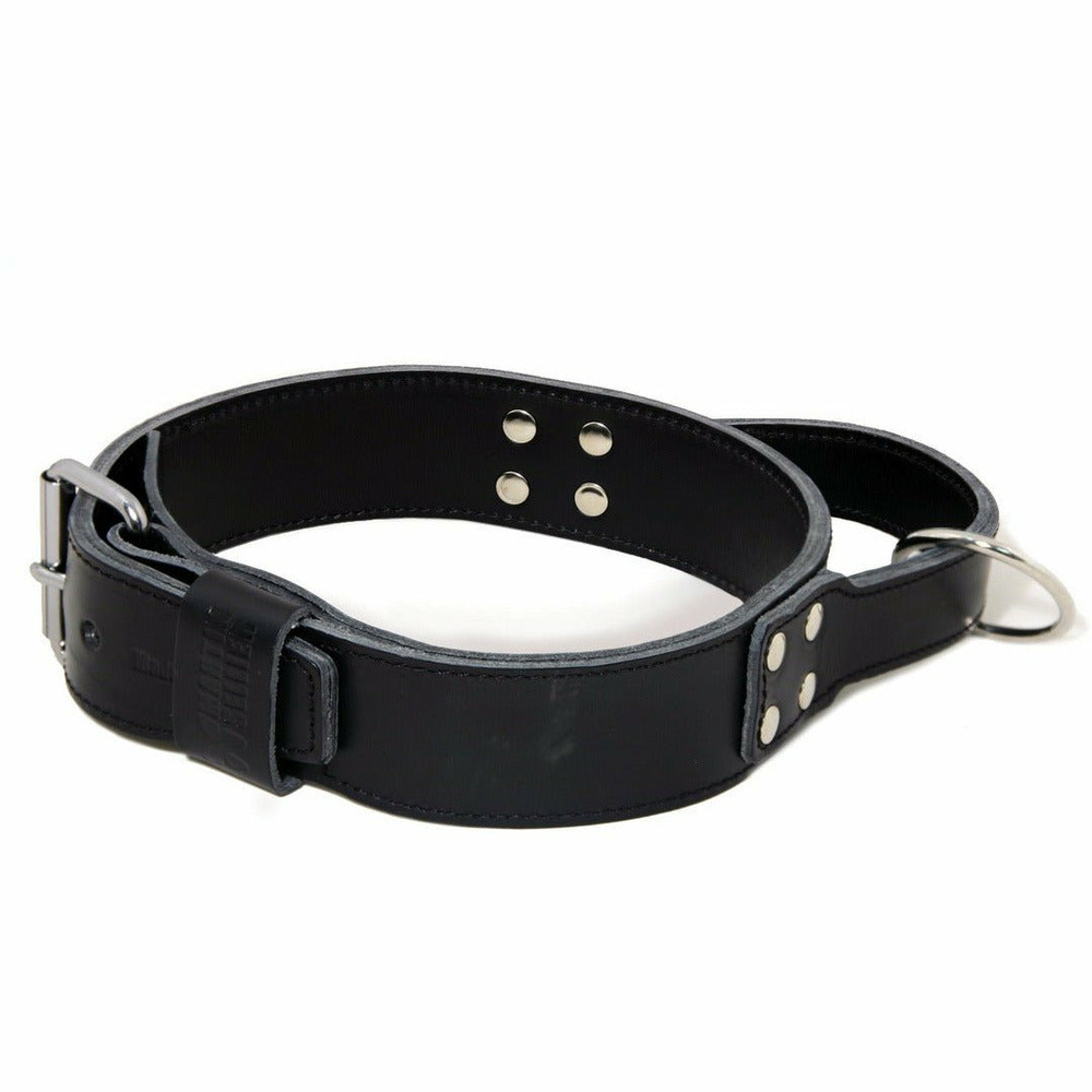 Collier d'intervention en cuir pleine fleur pour chiens collection black & métal
