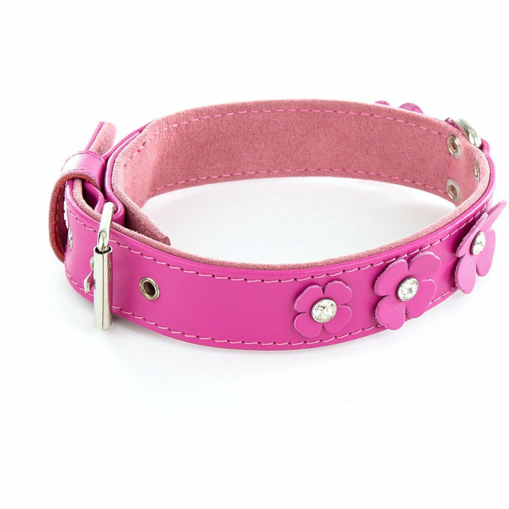 Collier pour chien en cuir pleine fleur avec strass swarovski