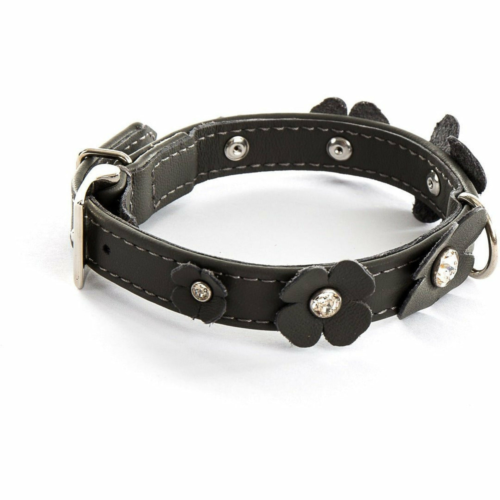 Collier pour chien en cuir pleine fleur avec strass swarovski
