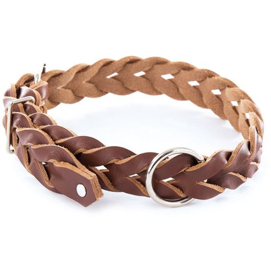 Collier pour chiens en cuir pleine fleur tressé à la main