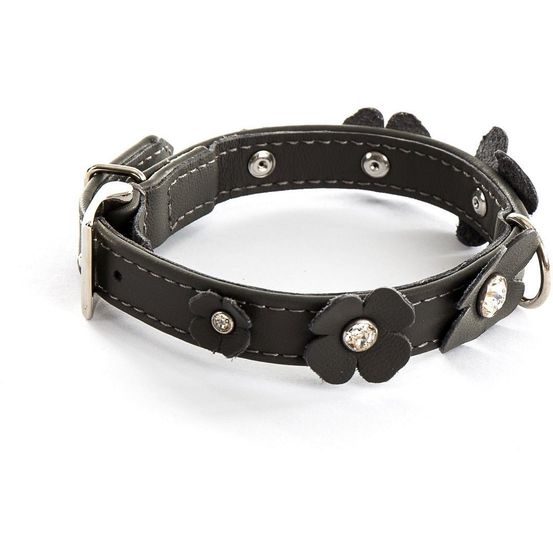 Collier pour chien en cuir pleine fleur avec strass swarovski