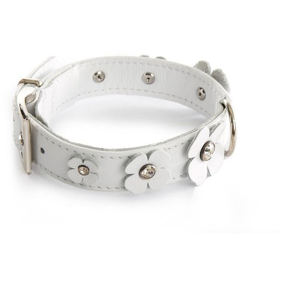 Collier pour chien en cuir pleine fleur avec strass swarovski