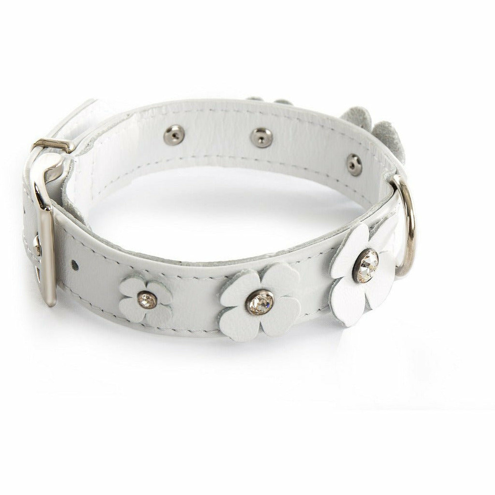Collier pour chien en cuir pleine fleur avec strass swarovski