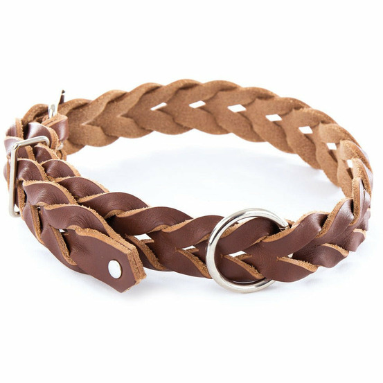 Collier pour chiens en cuir pleine fleur tressé à la main