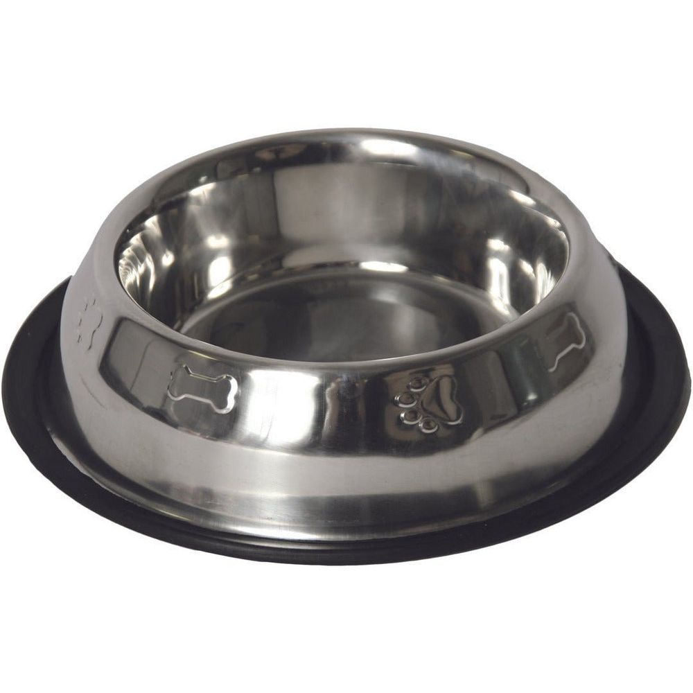 Gamelle antidérapantes pour chiens en inox avec motif os et pattes de chien