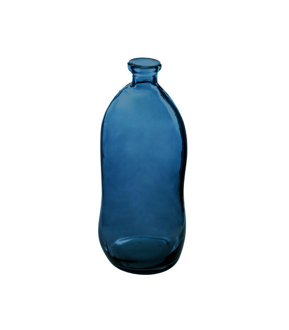 Vase BOUTEILLE en verre de Murano bleu fabriqué à la main 34 cm