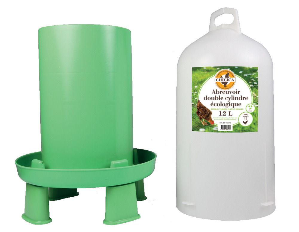 Abreuvoir double cylindre avec pieds ligne verte 12l
