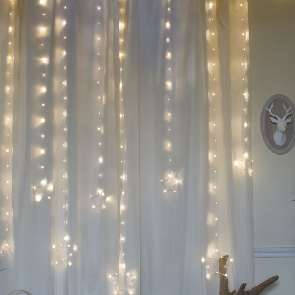 Rideau lumineux pluie d'étoiles - l2xh2m 245 microled ivoire fixe - int/ext - chromex
