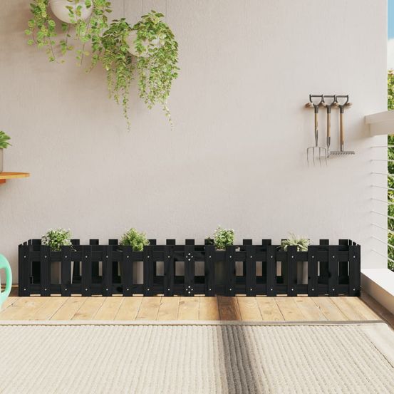 Jardinière rectangulaire longue en bois de pin noir 200x30x30cm